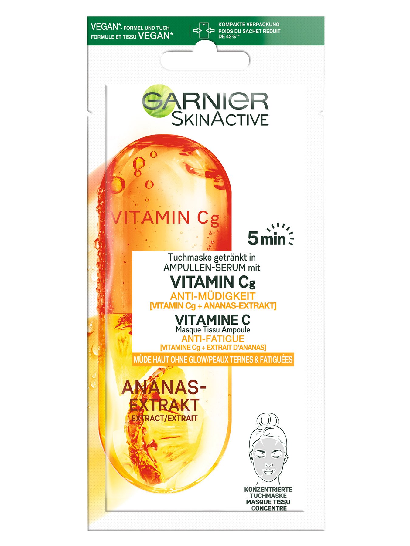 Garnier Ampullen Tuchmaske Anti-Müdigkeit mit & Vitamin Garnier Ananas-Extrakt | C